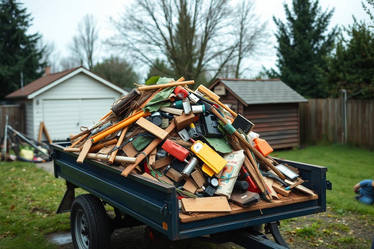 Trailer fyldt med bygge- og haveaffald til bortkørsel